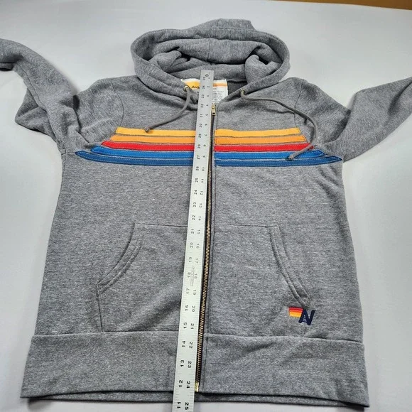 Aviator Nation Hoodie Sweatshirt Womens Small Gray Rainbow Stripe Full Zip - Picture 5 of 6